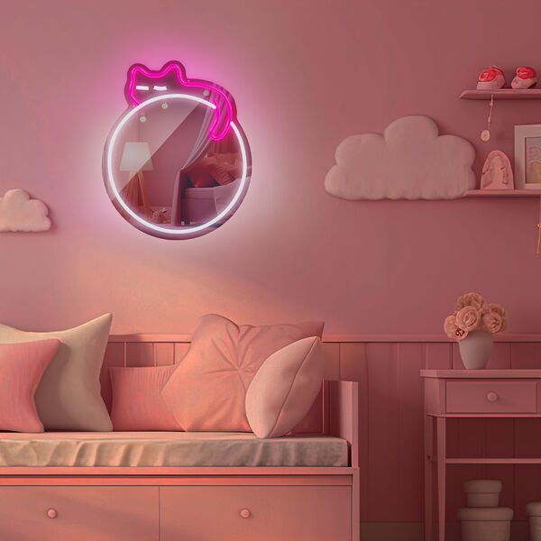 Neon MIRROR LED SLEEPING CAT white pink FMNE03 Forever Light 5907457763029