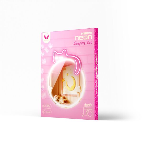 Neon MIRROR LED SLEEPING CAT white pink FMNE03 Forever Light 5907457763029