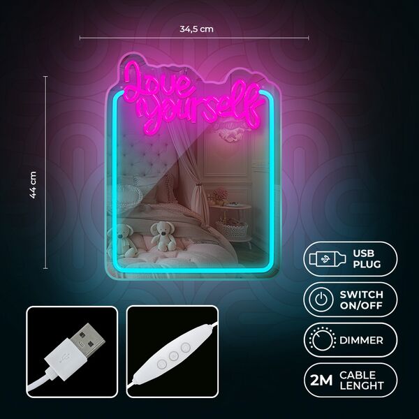 Neon MIRROR LED LOVE YOURSELF turquoise pink FMNE01 Forever Light 5907457763005