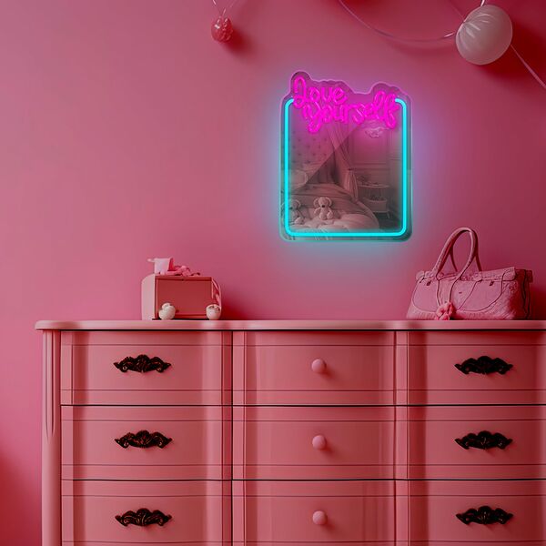 Neon MIRROR LED LOVE YOURSELF turquoise pink FMNE01 Forever Light 5907457763005