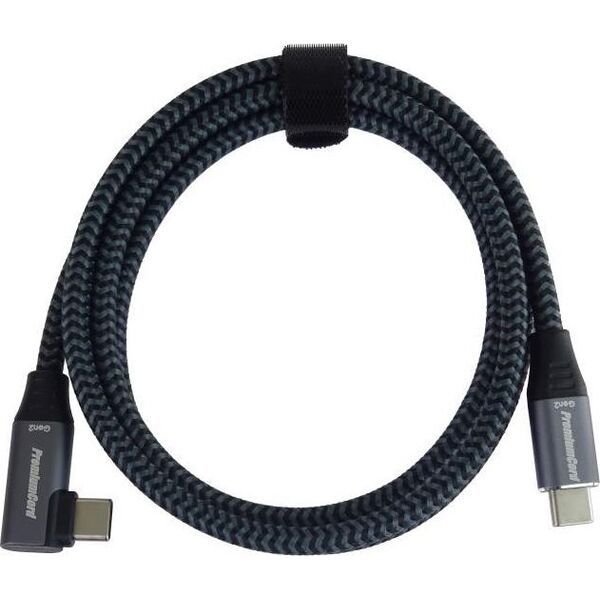 Kabel USB PremiumCord PREMIUMCORD USB-C zahnutý kabel (USB 3.2 Gen2x2, 5A, 100W, 20Gbit/s) 3m, Šedá