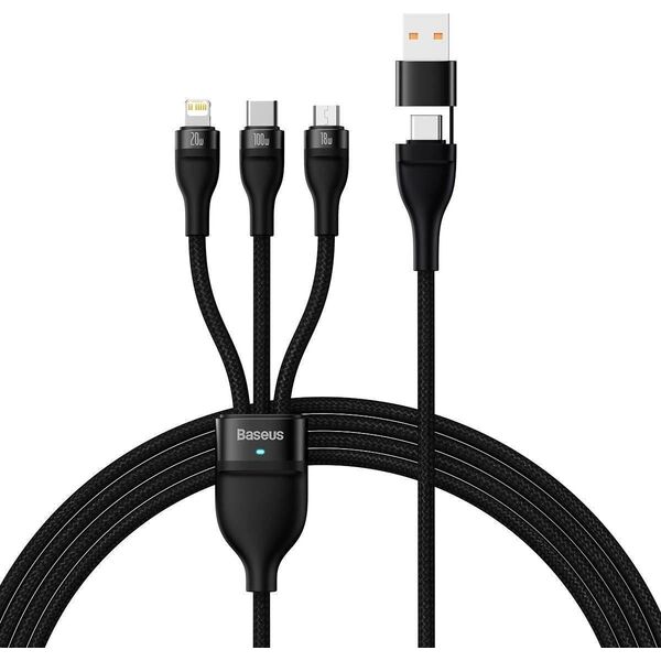 Kabel USB Baseus USB-A + USB-C - USB-C + microUSB + Lightning 1.2 m Czarny (CASS030101)
