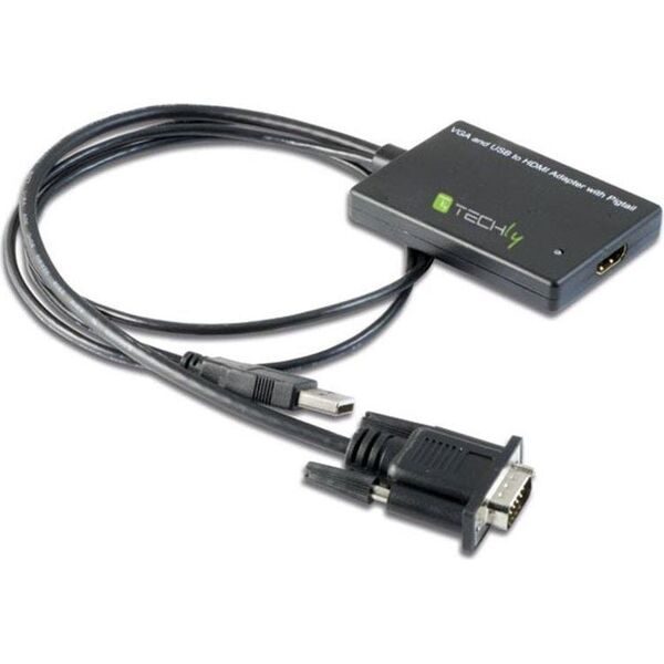 Adapter AV Techly D-Sub (VGA) - HDMI + USB-A czarny (301665)