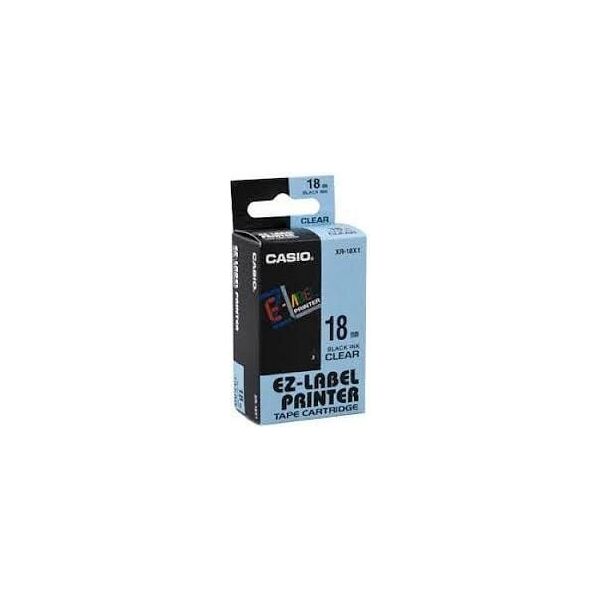 Casio Taśma XR-18X1, czarny druk/przezroczysty podkład, nielaminowany, 8m, 18mm