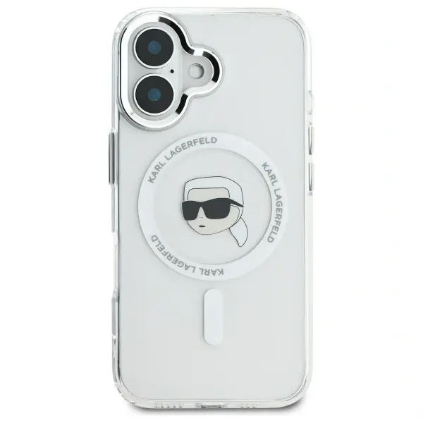 Karl Lagerfeld case for iPhone 16 Plus 6,7&quot; KLHMP16MHLSKIH white Hard IML Metal Karl Head MagSafe 3666339318055