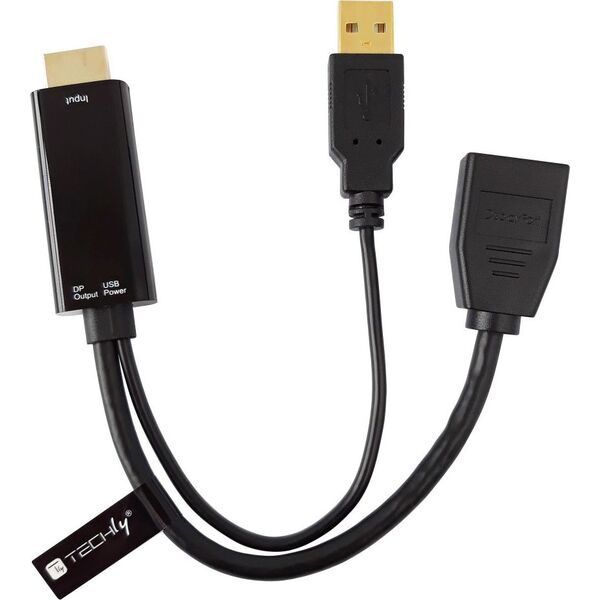 Adapter AV Techly HDMI - DisplayPort + USB-A czarny (ICOC HDMI-DP12A)