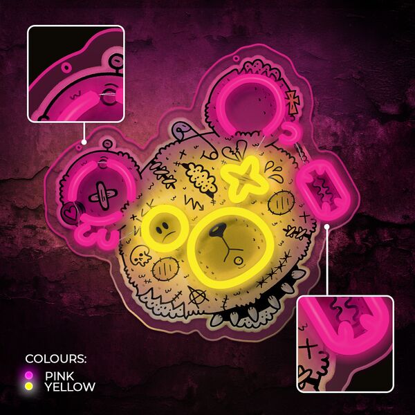 Neon ART LED PUNK TEDDY BEAR pink-yellow FLA01 Forever Light 5900495064165