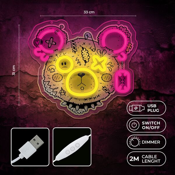 Neon ART LED PUNK TEDDY BEAR pink-yellow FLA01 Forever Light 5900495064165