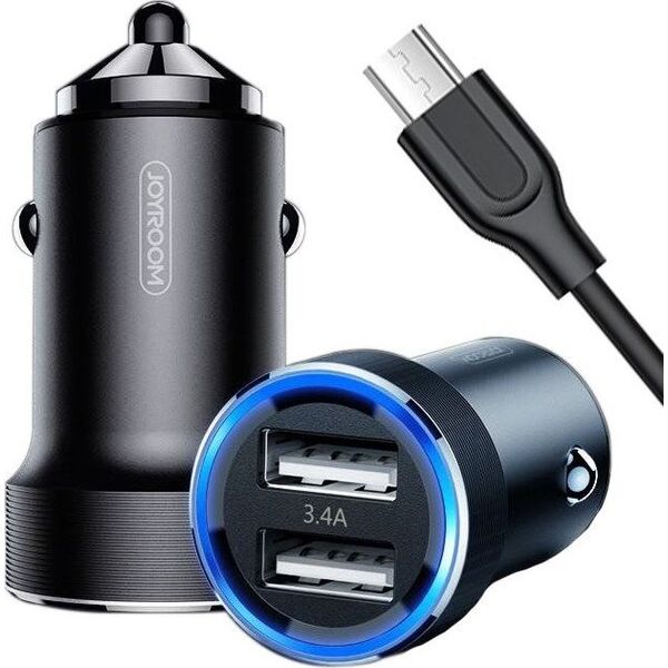Ładowarka Joyroom Ładowarka samochodowa 3.4A 2x USB + Kabel Micro USB 1m JOYROOM Wise Series Dual Port car charger (C-A02) czarna