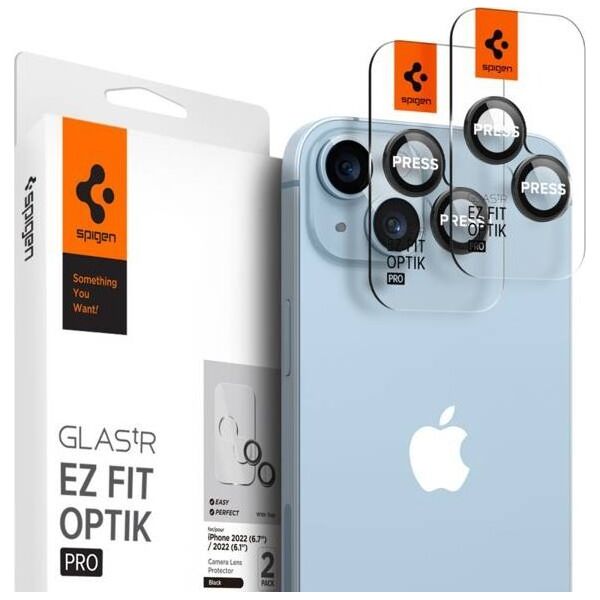 Spigen Szkło hartowane na aparat Spigen Optik.tr ez Fit Camera Protector Apple iPhone 14/14 Plus Black [2 PACK]