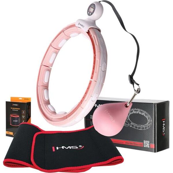 HMS ZESTAW HULA HOP MAGNETYCZNY PINK HHM15 Z LICZNIKIEM HMS + PAS WYSZCZUPLAJĄCY BR163 RED