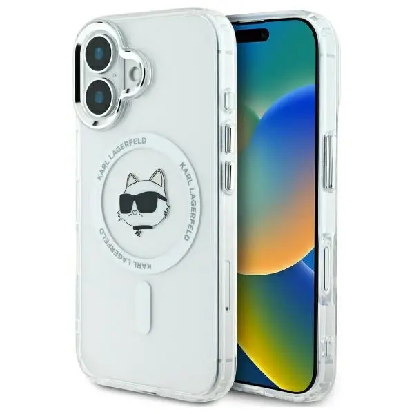 Karl Lagerfeld case for iPhone 16 6,1&quot; KLHMP16SHLSCHH white Hard IML Metal Choupette Head MagSafe 3666339318086