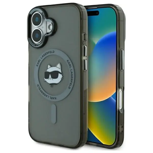 Karl Lagerfeld case for iPhone 16 6,1&quot; KLHMP16SHLSCHK black Hard IML Metal Choupette Head MagSafe 3666339318208