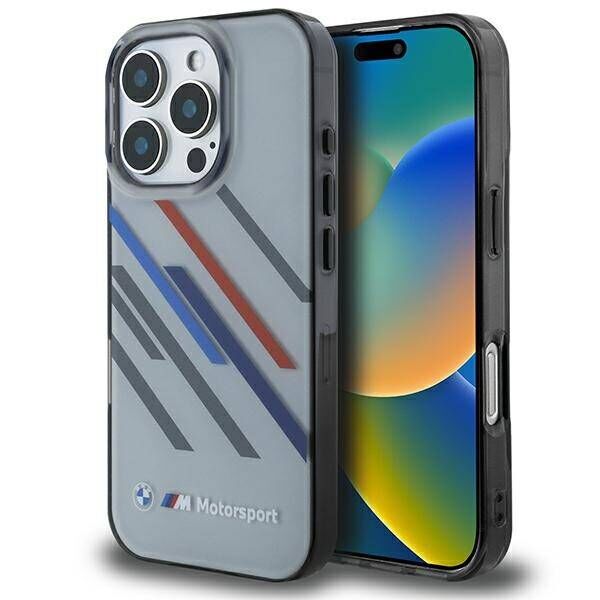 Original Case IPHONE 16 PRO MAX BMW Hardcase Motosport IML Random Stripes (BMHCP16X23HTRAG) gray 3666339325398