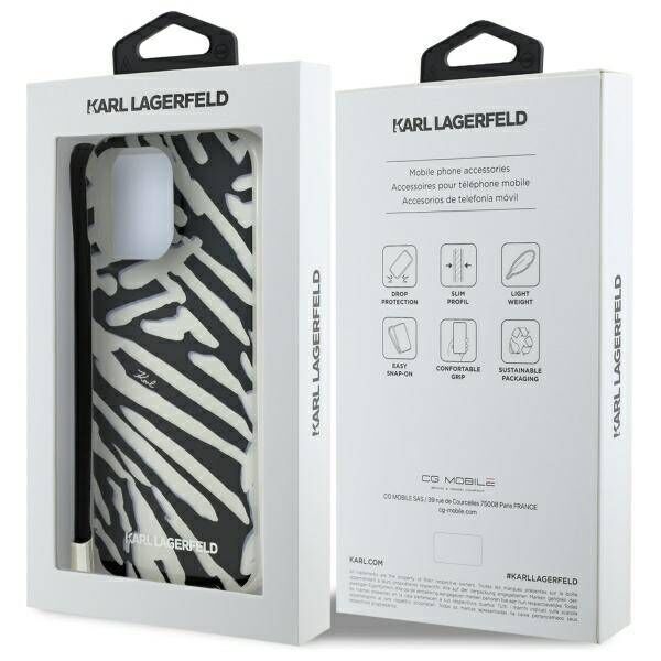 Karl Lagerfeld case for iPhone 16 Pro 6,3&quot; KLHCP16LHZBPKCCK black Hard IML Zebra Pattern & Cord 3666339320300