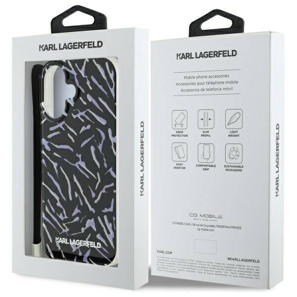 Karl Lagerfeld case for iPhone 16 6,1&quot; KLHCP16SHZBPKCCU purple Hard Zebra With Cord 3666339320324