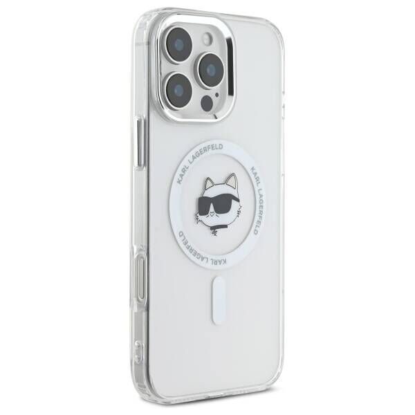 Karl Lagerfeld case for iPhone 16 Pro Max 6,9&quot; KLHMP16XHLSCHH white Hard IML Metal Choupette Head MagSafe 3666339318116