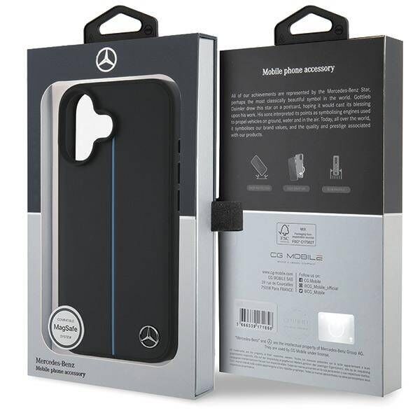 Mercedes case for iPhone 16 6,1&quot; MEHMP16S23RURBK Hardcase MB Blue Line Leather MagSafe black 3666339325688