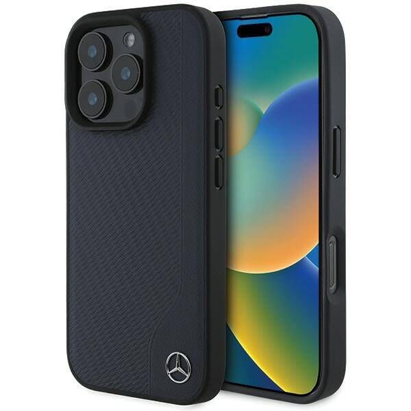 Mercedes case for iPhone 16 Pro Max 6,9&quot; MEHMP16X23RBGVV Hardcase MB Wood Imitation Leather MagSafe navy blue 3666339312251