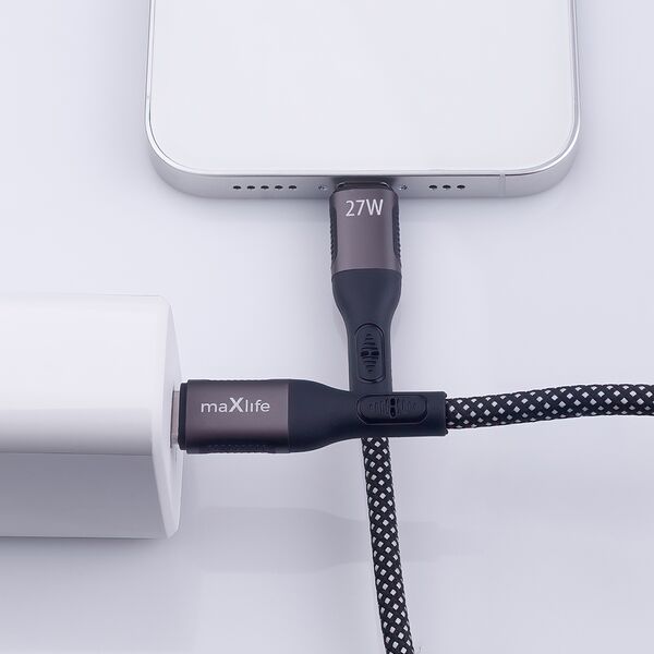 Maxlife MXUC-11 magnetic cable USB-C - Lightning 1,0 m 27W black nylon 5907457795969