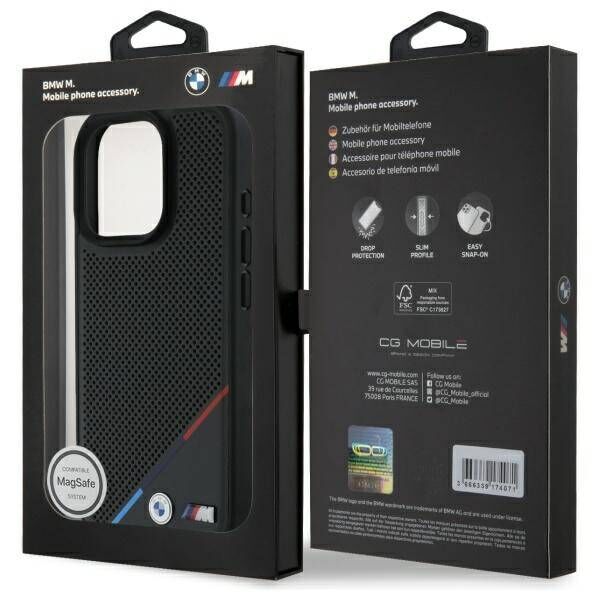 Original Case IPHONE 16 PRO MAX BMW Hardcase M Perforated Tricolor Line MagSafe (BMHMP16X23PUPDK) black 3666339323875