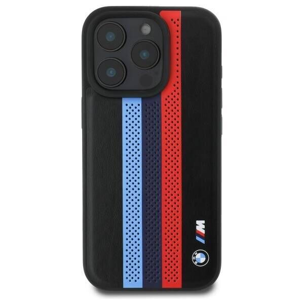Original Case IPHONE 16 PRO MAX BMW Hardcase M Perforated Tricolor Printed Stripes MagSafe (BMHMP16X23PUPTK) black 3666339324155