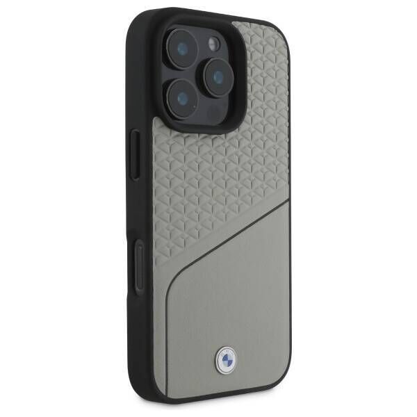 Original Case IPHONE 16 PRO MAX BMW Hardcase Signature Leather Textured & Line MagSafe (BMHMP16X23RDCLG) gray 3666339323356