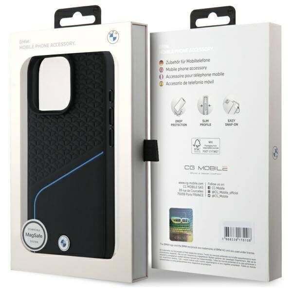 Original Case IPHONE 16 PRO MAX BMW Hardcase Signature Leather Textured & Line MagSafe (BMHMP16X23RDCLK) black 3666339323318
