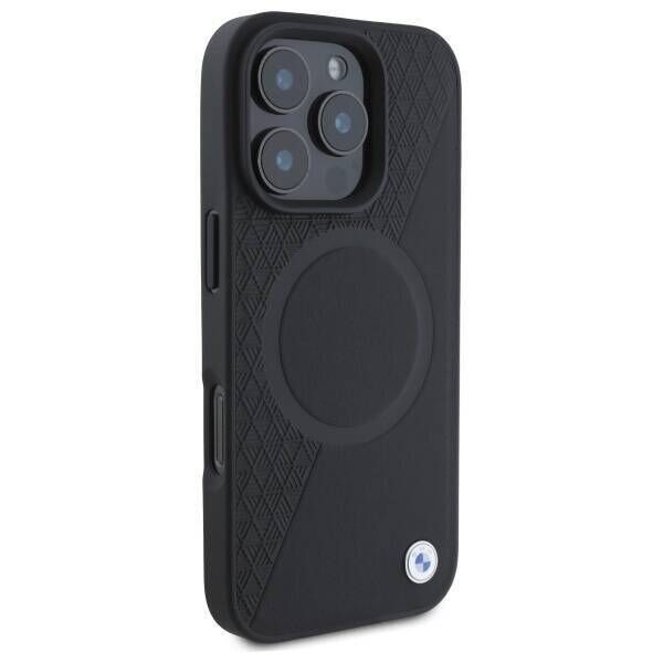 Original Case IPHONE 16 PRO MAX BMW Hardcase Signature Leather Half Textured & Circle MagSafe (BMHMP16X23RTPK) black 3666339323431