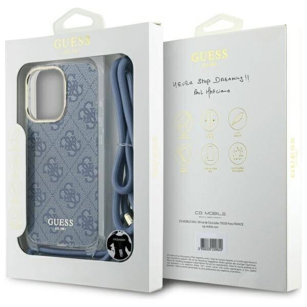 Original Case IPHONE 16 PRO Guess Hardcase Crossbody Cord 4G Print (GUHCP16LHC4SEB) blue 3666339344351