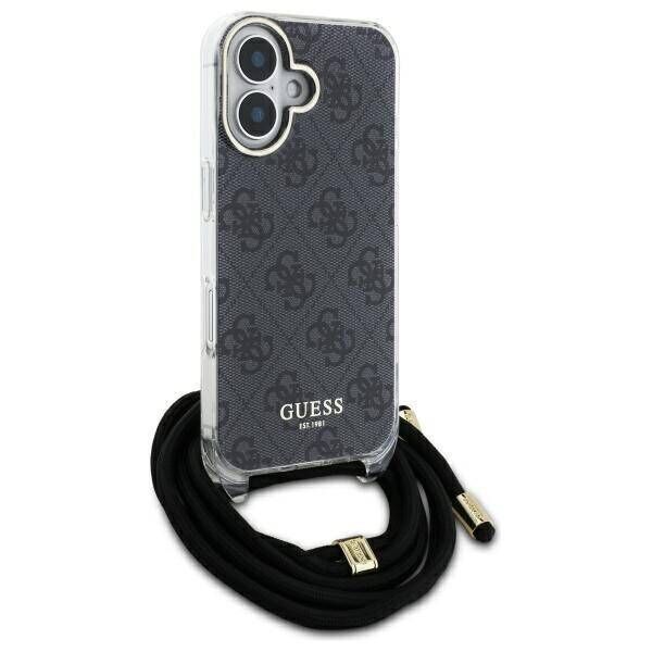 Original Case IPHONE 16 PRO Guess Hardcase Crossbody Cord 4G Print (GUHCP16LHC4SEK) black 3666339345143