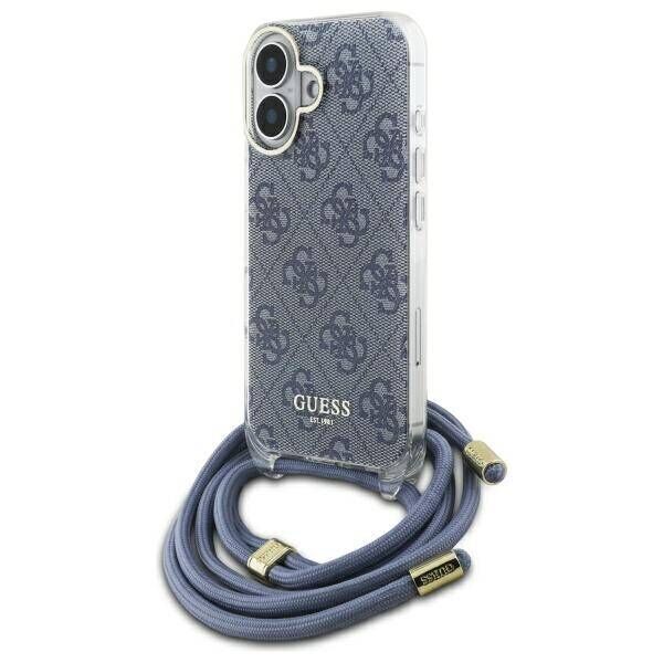 Original Case IPHONE 16 Guess Hardcase Crossbody Cord 4G Print (GUHCP16SHC4SEB) blue 3666339344337
