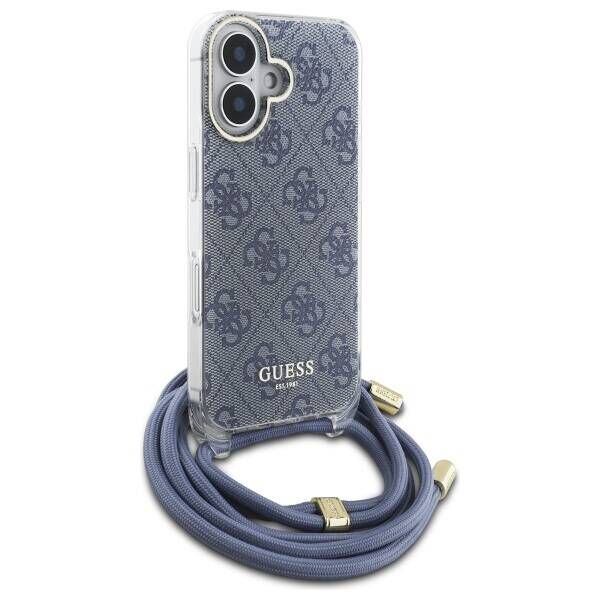 Original Case IPHONE 16 Guess Hardcase Crossbody Cord 4G Print (GUHCP16SHC4SEB) blue 3666339344337
