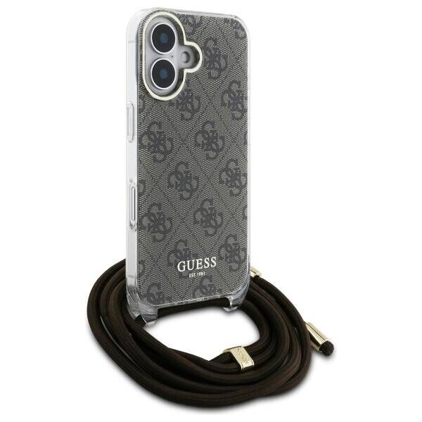 Original Case IPHONE 16 Guess Hardcase Crossbody Cord 4G Print (GUHCP16SHC4SEW) brown 3666339345167