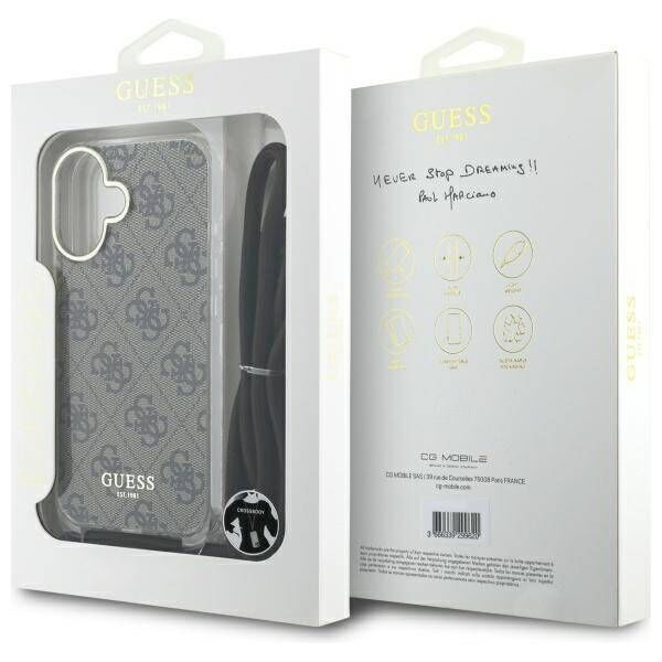 Original Case IPHONE 16 Guess Hardcase Crossbody Cord 4G Print (GUHCP16SHC4SEW) brown 3666339345167