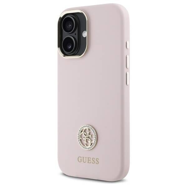 Original Case IPHONE 16 Guess Hardcase Silicone Logo Strass 4G (GUHCP16SM4DGPP) light pink 3666339328887