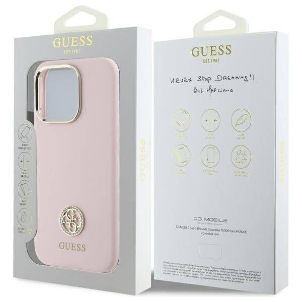 Original Case IPHONE 16 PRO MAX Guess Hardcase Silicone Logo Strass 4G (GUHCP16XM4DGPP) light pink 3666339328917