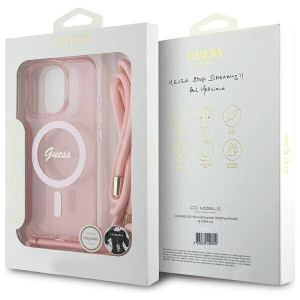 Original Case IPHONE 16 PRO Guess Hardcase Crossbody Cord Script MagSafe (GUHMP16LHCTSGNSP) pink 3666339345907