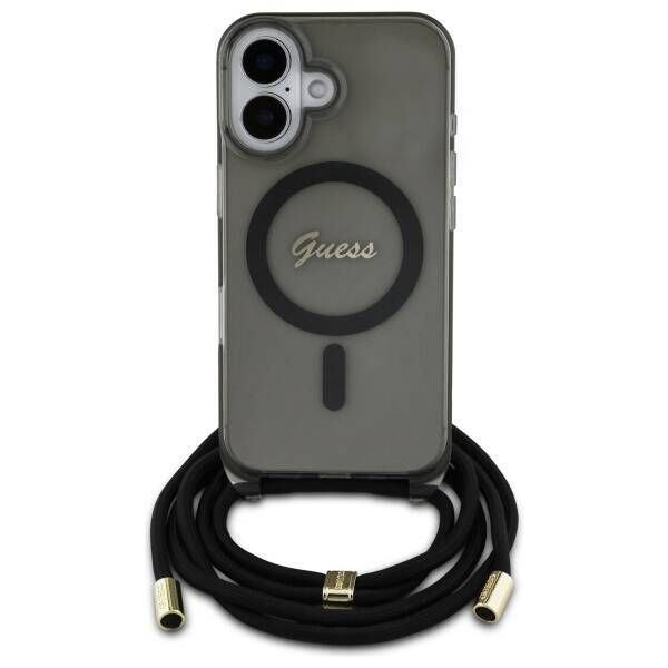 Original Case IPHONE 16 Guess Hardcase Crossbody Cord Script MagSafe (GUHMP16SHCTSGNSK) black 3666339345648