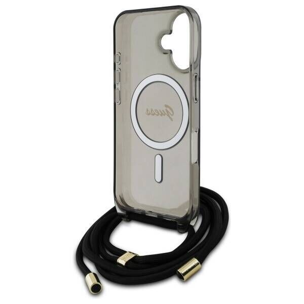 Original Case IPHONE 16 Guess Hardcase Crossbody Cord Script MagSafe (GUHMP16SHCTSGNSK) black 3666339345648