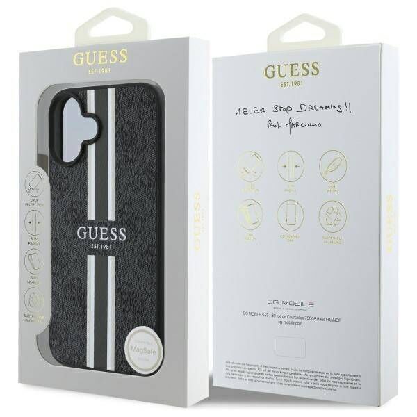 Original Case IPHONE 16 Guess Hardcase 4G Printed Stripes MagSafe (GUHMP16SP4RPSK) black 3666339342081