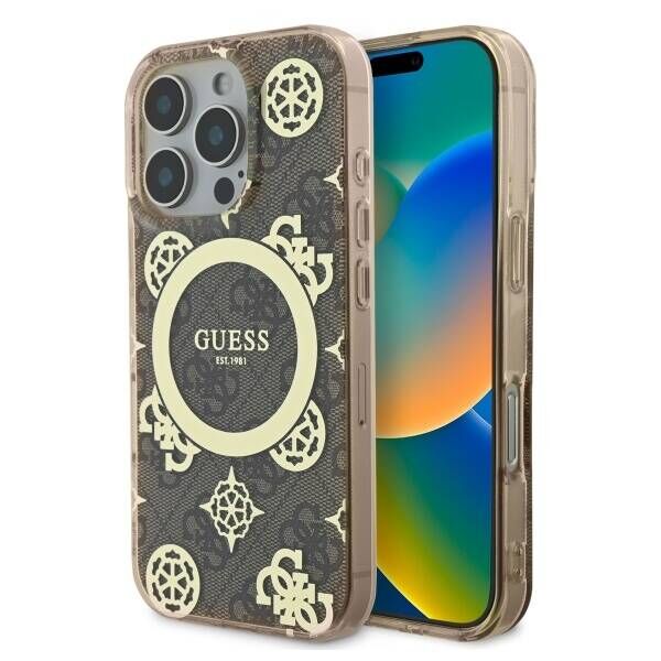 Original Case IPHONE 16 PRO MAX Guess Hardcase IML Peony On 4G Background MagSafe (GUHMP16XH4PYEEW) brown 3666339300081