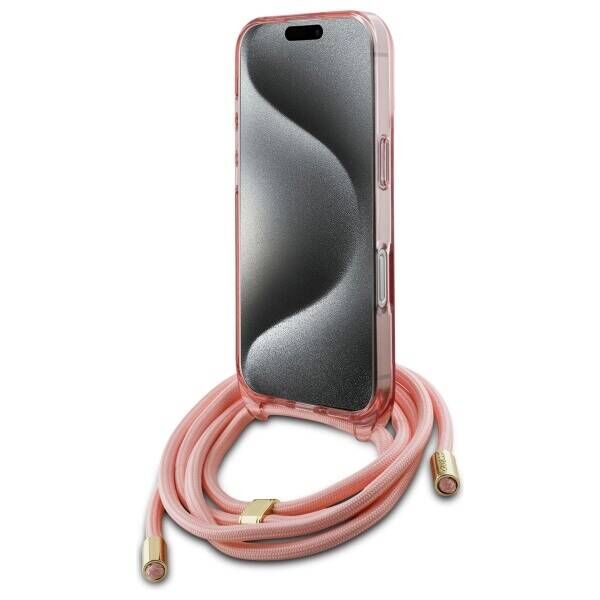 Original Case IPHONE 16 PRO MAX Guess Hardcase Crossbody Cord Script MagSafe (GUHMP16XHCTSGNSP) pink 3666339345914