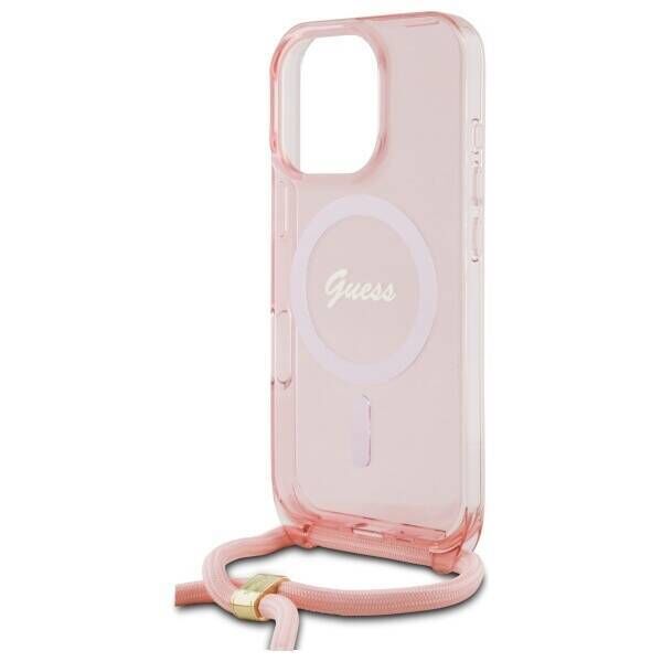 Original Case IPHONE 16 PRO MAX Guess Hardcase Crossbody Cord Script MagSafe (GUHMP16XHCTSGNSP) pink 3666339345914