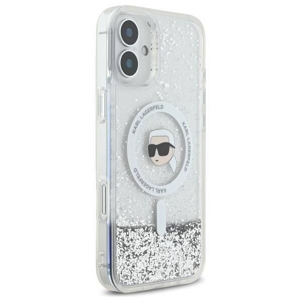 Original Case IPHONE 16 PLUS Karl Lagerfeld Hardcase Liquid Glitter Karl Head MagSafe (KLHMP16MLGKISGH) transparent 3666339319175