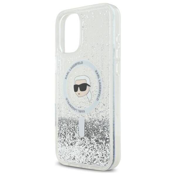 Original Case IPHONE 16 PLUS Karl Lagerfeld Hardcase Liquid Glitter Karl Head MagSafe (KLHMP16MLGKISGH) transparent 3666339319175