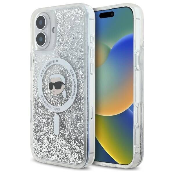 Original Case IPHONE 16 Karl Lagerfeld Hardcase Liquid Glitter Karl Head MagSafe (KLHMP16SLGKISGH) transparent 3666339319168