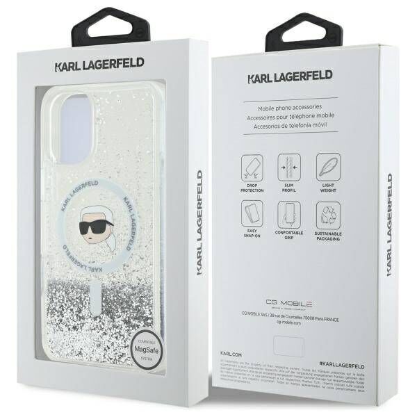 Original Case IPHONE 16 Karl Lagerfeld Hardcase Liquid Glitter Karl Head MagSafe (KLHMP16SLGKISGH) transparent 3666339319168