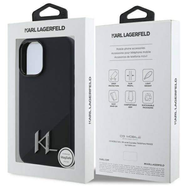 Original Case IPHONE 16 Karl Lagerfeld Hardcase Silicone Shadow Metal Initial MagSafe (KLHMP16SSCMKMPCK) black 3666339317928