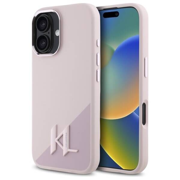 Original Case IPHONE 16 Karl Lagerfeld Hardcase Silicone Shadow Metal Initial MagSafe (KLHMP16SSCMKMPCP) pink 3666339317966